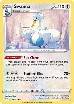 Swanna 149/189  - Reverse Holofoil SWSH03 Darkness Ablaze - Rare