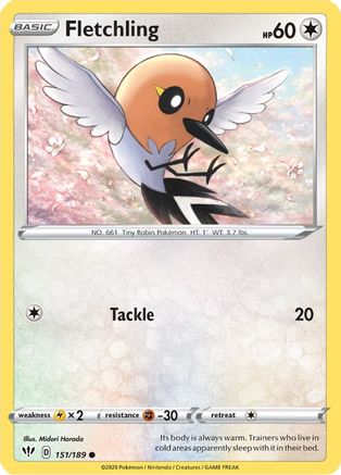 Fletchling 151/189  - Reverse Holofoil SWSH03 Darkness Ablaze - Common