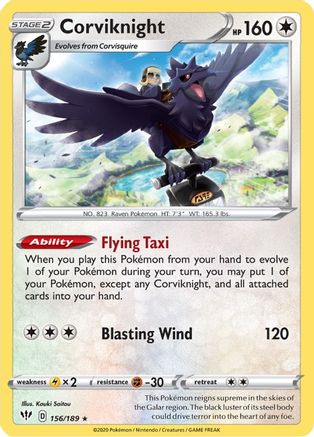 Corviknight 156/189  - Reverse Holofoil SWSH03 Darkness Ablaze - Holo Rare