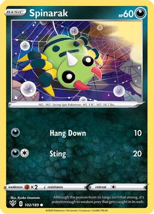 Spinarak 102/189  - Reverse Holofoil SWSH03 Darkness Ablaze - Common