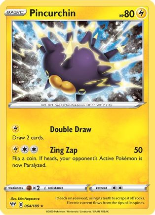 Pincurchin 064/189  - Reverse Holofoil SWSH03 Darkness Ablaze - Holo Rare