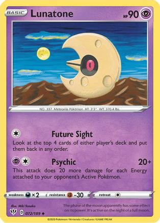 Lunatone 072/189  - Reverse Holofoil SWSH03 Darkness Ablaze - Uncommon
