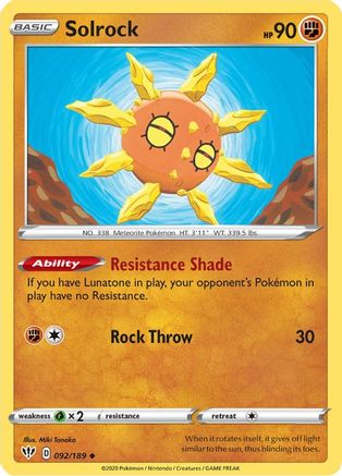Solrock 092/189  SWSH03 Darkness Ablaze - Uncommon
