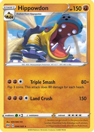 Hippowdon 094/189  - Reverse Holofoil SWSH03 Darkness Ablaze - Rare