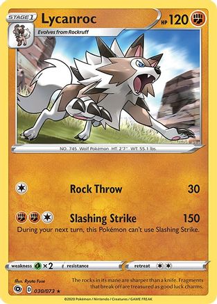 Lycanroc 030/73  - Reverse Holofoil Champions Path - Holo Rare