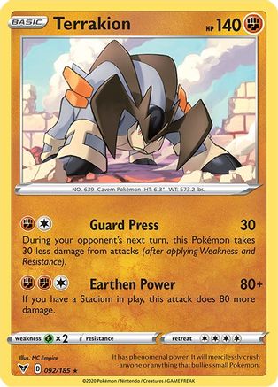 Terrakion 092/185  - Reverse Holofoil SWSH04 Vivid Voltage - Rare