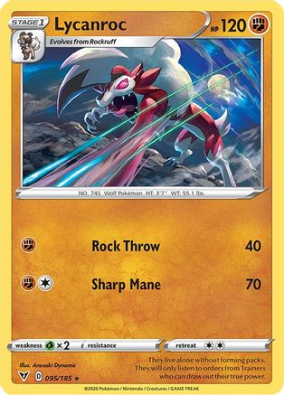 Lycanroc 095/185  - Reverse Holofoil SWSH04 Vivid Voltage - Rare