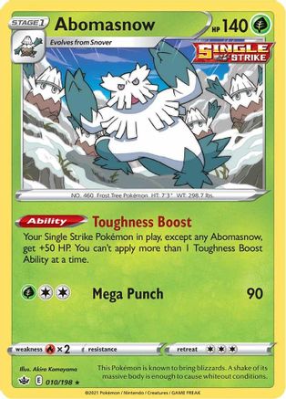 Abomasnow 010/198  - Reverse Holofoil SWSH06 Chilling Reign - Rare