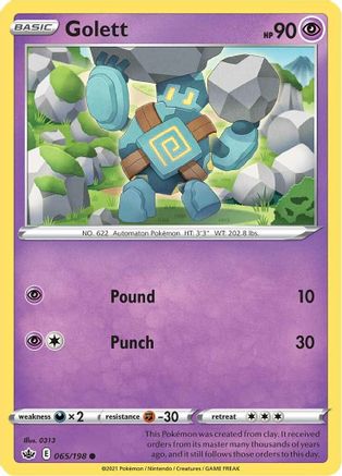 Golett 065/198  - Reverse Holofoil SWSH06 Chilling Reign - Common