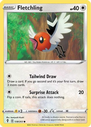 Fletchling 138/203  SWSH07 Evolving Skies - Common