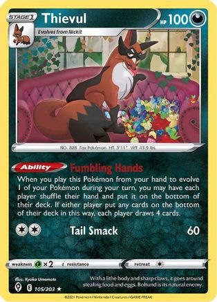 Thievul 105/203  SWSH07 Evolving Skies - Rare
