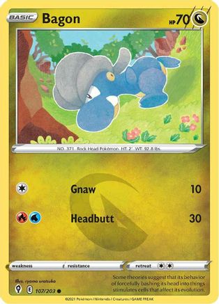Bagon 107/203  - Reverse Holofoil SWSH07 Evolving Skies - Common