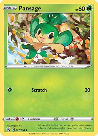 Pansage 007/264  - Reverse Holofoil SWSH08 Fusion Strike - Common