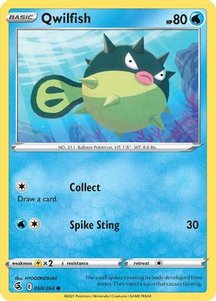 Qwilfish 060/264  - Reverse Holofoil SWSH08 Fusion Strike - Common