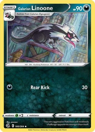 Galarian Linoone 160/264  - Reverse Holofoil SWSH08 Fusion Strike - Uncommon