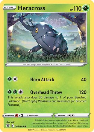 Heracross 008/189  - Reverse Holofoil SWSH10 Astral Radiance - Common