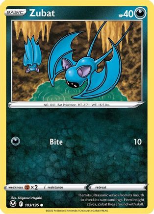 Zubat 103/195  - Reverse Holofoil SWSH12 Silver Tempest - Common