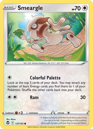 Smeargle 137/195  - Reverse Holofoil SWSH12 Silver Tempest - Common