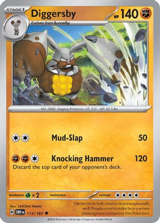 Diggersby 113/197  - Reverse Holofoil SV03 Obsidian Flames - Uncommon