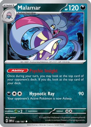 Malamar 138/197  - Reverse Holofoil SV03 Obsidian Flames - Uncommon