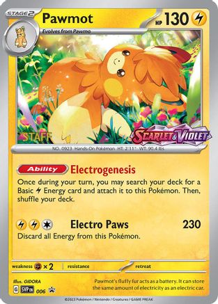 Pawmot - 006 (Prerelease) [Staff] 6 - SV Scarlet  Violet Promo Cards Holofoil