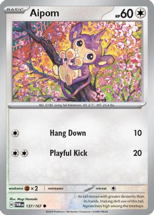 Aipom 137/167  - Reverse Holofoil SV06 Twilight Masquerade - Common
