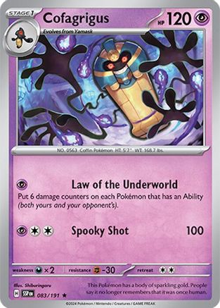 Cofagrigus 083/191  - Reverse Holofoil SV08 Surging Sparks - Rare