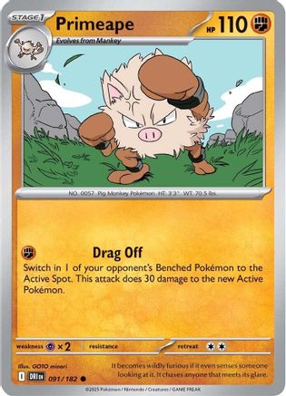 Primeape 091/182  - Reverse Holofoil SV10 Destined Rivals - Common