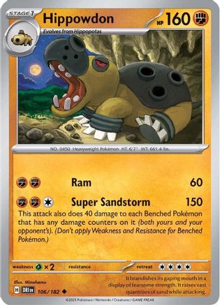 Hippowdon 106/182  - Reverse Holofoil SV10 Destined Rivals - Uncommon