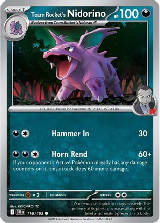 Team Rocket's Nidorino 118/182  - Reverse Holofoil SV10 Destined Rivals - Common