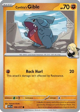 Cynthia's Gible 109  - Reverse Holofoil ME Ascended Heroes - Common
