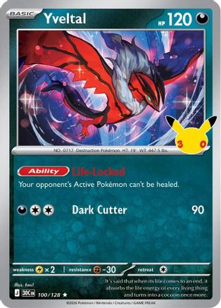 Yveltal 100/128  - Holofoil ME 30th Celebration - rare