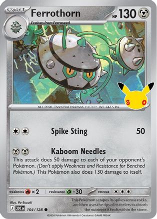 Ferrothorn 104/128  - Holofoil ME 30th Celebration - common
