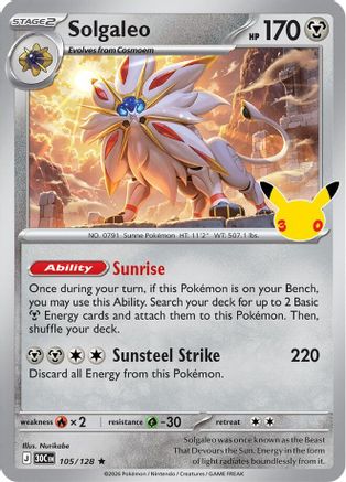 Solgaleo 105/128  - Holofoil ME 30th Celebration - rare