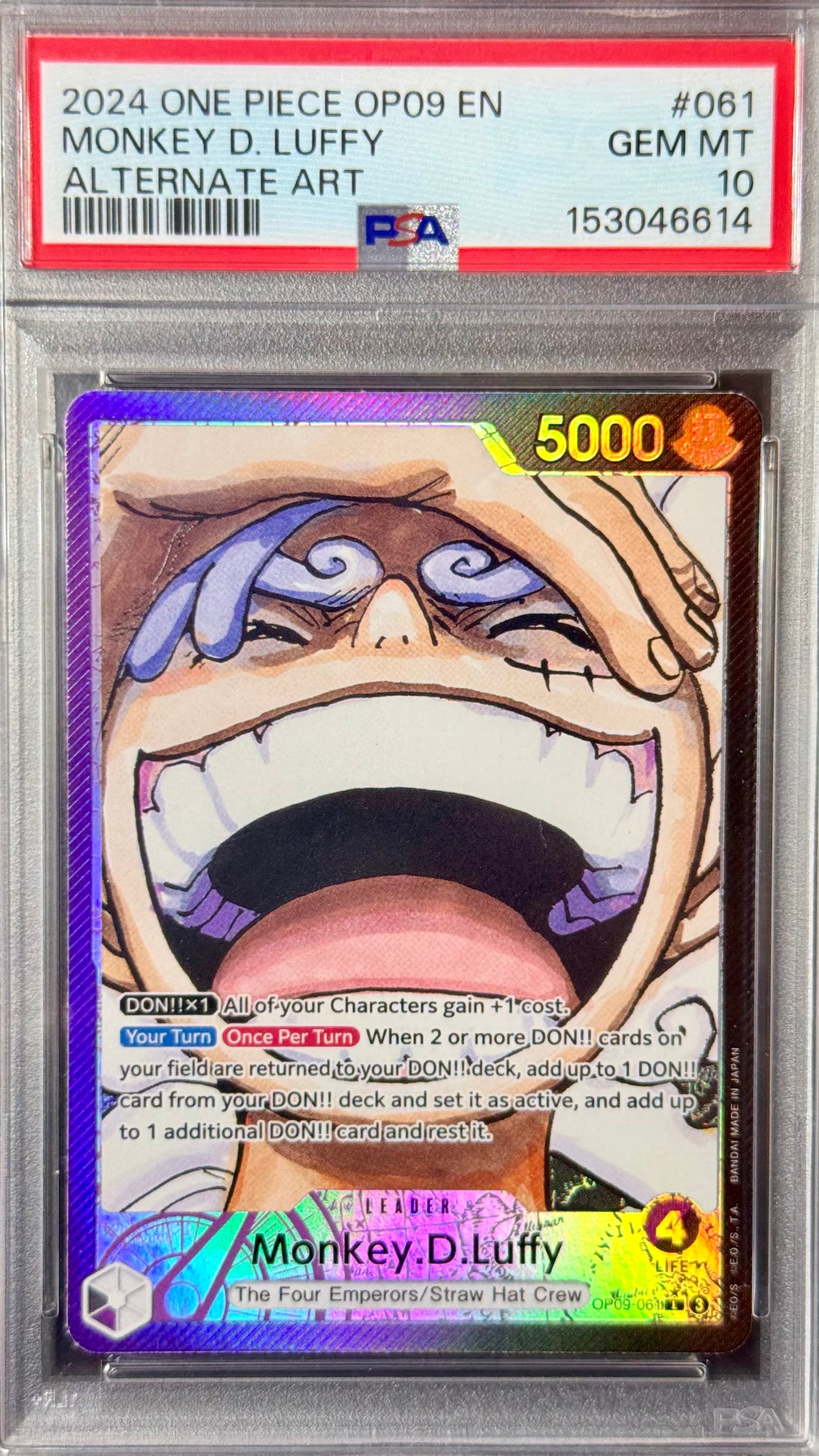 PSA 10 - Monkey.D.Luffy - OP09-061 (Alt Art Leader)