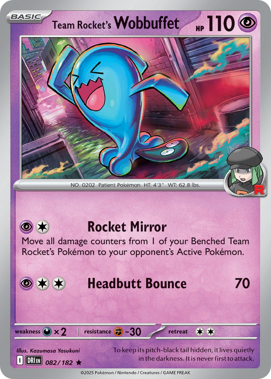 Team Rocket's Wobbuffet - 082/182 - Rare - Reverse Holofoil
