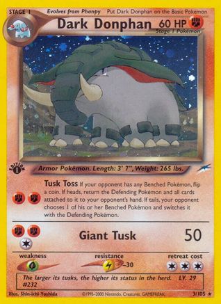 Dark Donphan 003  - 1st Edition Holofoil Neo Destiny - Holo Rare