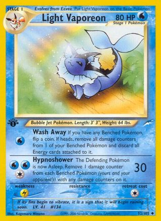 Light Vaporeon 052/105  - 1st Edition Neo Destiny - Uncommon