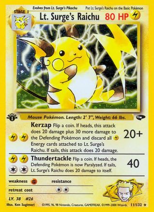 Lt. Surge's Raichu 011/132  - Unlimited Holofoil Gym Challenge - Holo Rare