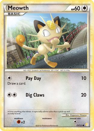 Meowth 075/123  - Reverse Holofoil HeartGold SoulSilver - Common