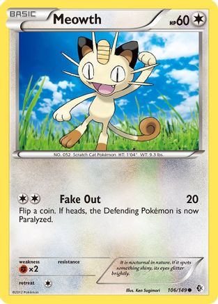 Meowth 106  - Reverse Holofoil Boundaries Crossed - Common