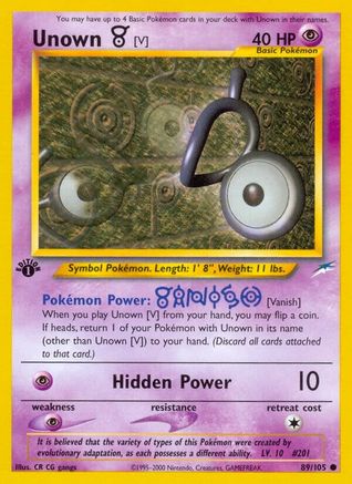 Unown [V] 089/105  - 1st Edition Neo Destiny - Common