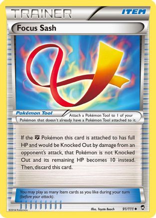 Focus Sash 091/111  - Reverse Holofoil XY  Furious Fists - Uncommon
