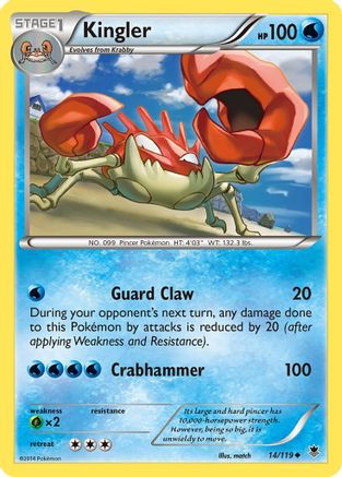 Kingler 014  - Reverse Holofoil XY  Phantom Forces - Uncommon