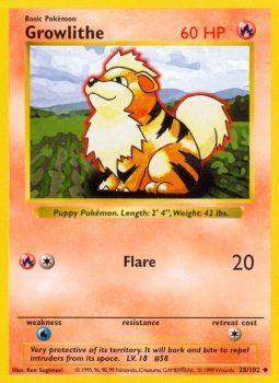Growlithe - 028/102 - Uncommon - Shadowless - (VLP)