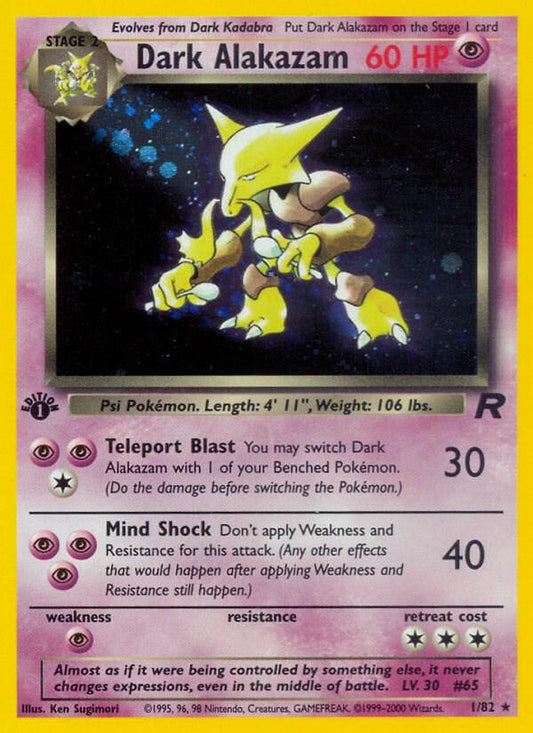 Dark Alakazam - 1/82 - Holo Rare - 1st Edition (Moderately Played)