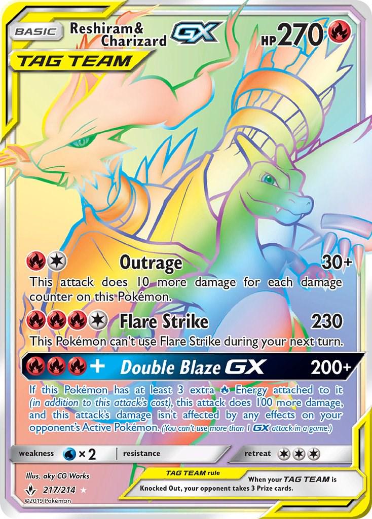 Reshiram & Charizard GX - 217/214 - Secret Rare (Very Lightly Played)