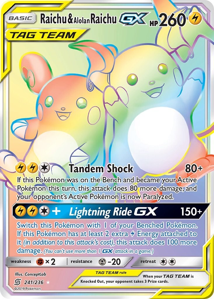 Raichu & Alolan Raichu GX - 241/236 - Secret Rare (LP)