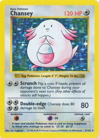 Chansey 3/102 - Holo Rare - Shadowless (Moderately Played)
