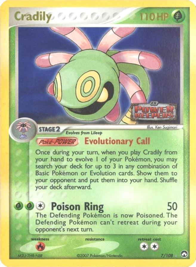 Cradily 7/108 - Holo Rare - Moderately Played (Power Keepers Stamped)